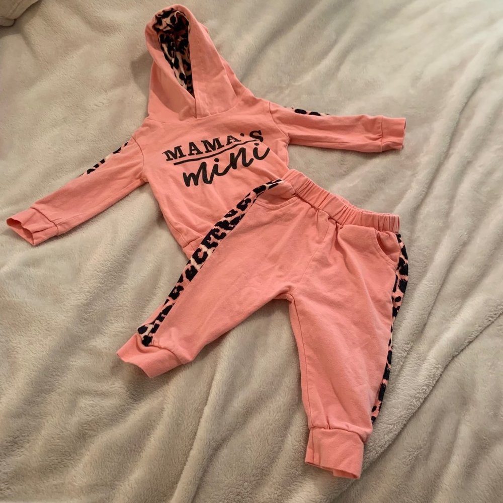 Two Piece Jogger Set Coral Pink Mama's Mini Hoodie and Jogger Pants
